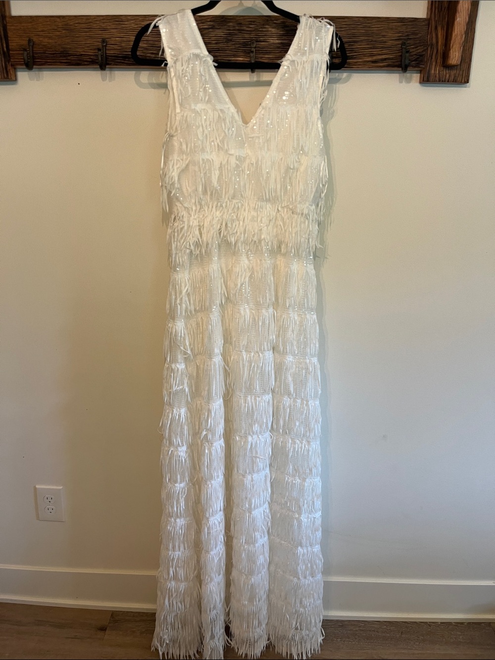 Southern Fried Chics White Fringe Maxi Dress with V-Neck - Picture 3 of 5
